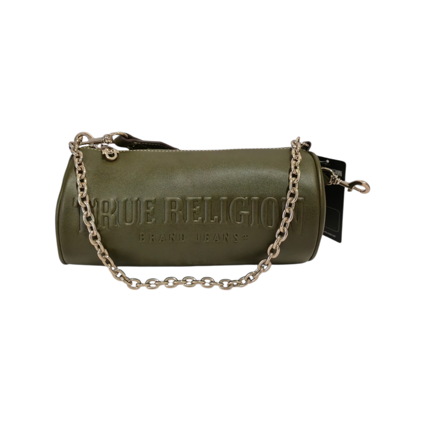 Bolsa True Religion verde olivo con cadena metálica