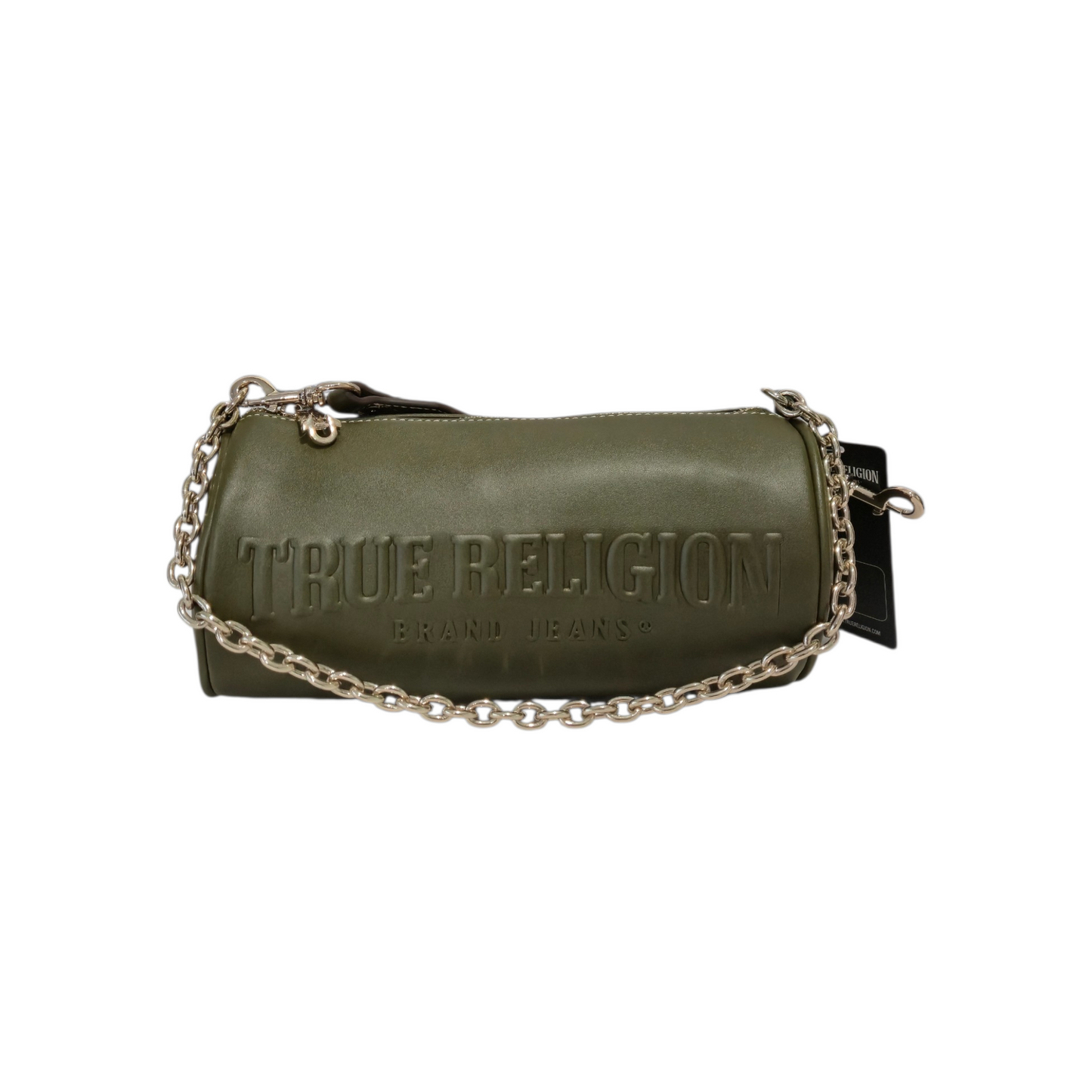 Bolsa True Religion verde olivo con cadena metálica