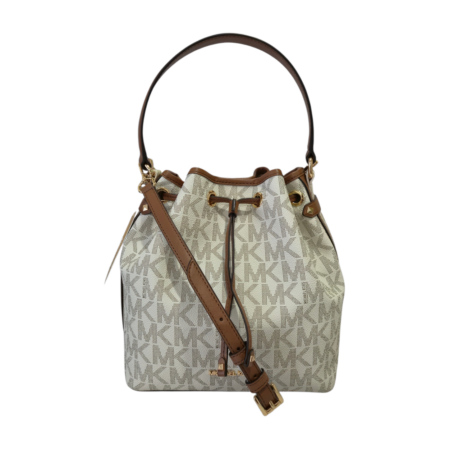 Bolsa Michael Kors Maeve bucket MK Signature vanilla café original