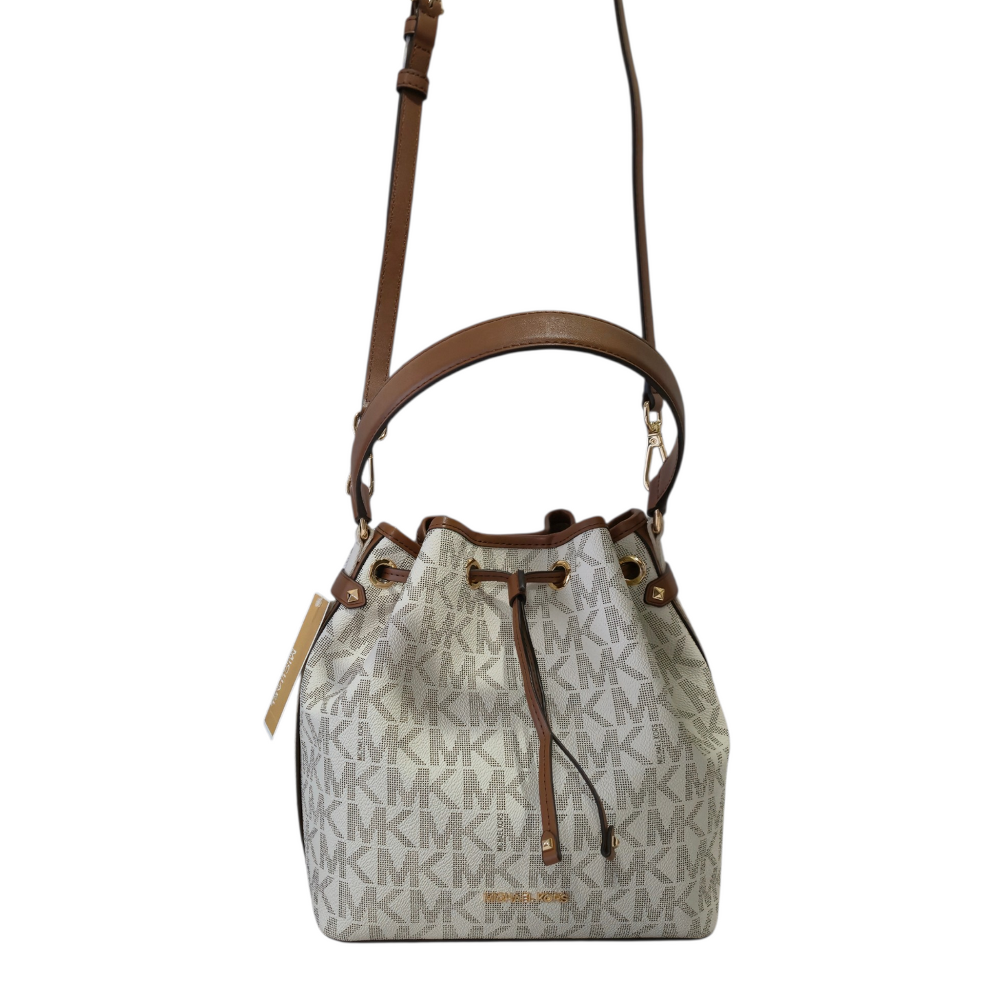 Bolsa Michael Kors Maeve bucket MK Signature vanilla café original