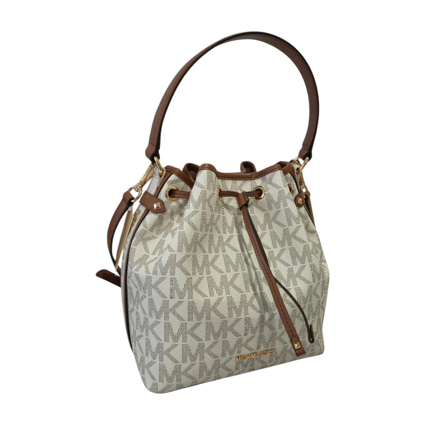 Bolsa Michael Kors Maeve bucket MK Signature vanilla café original