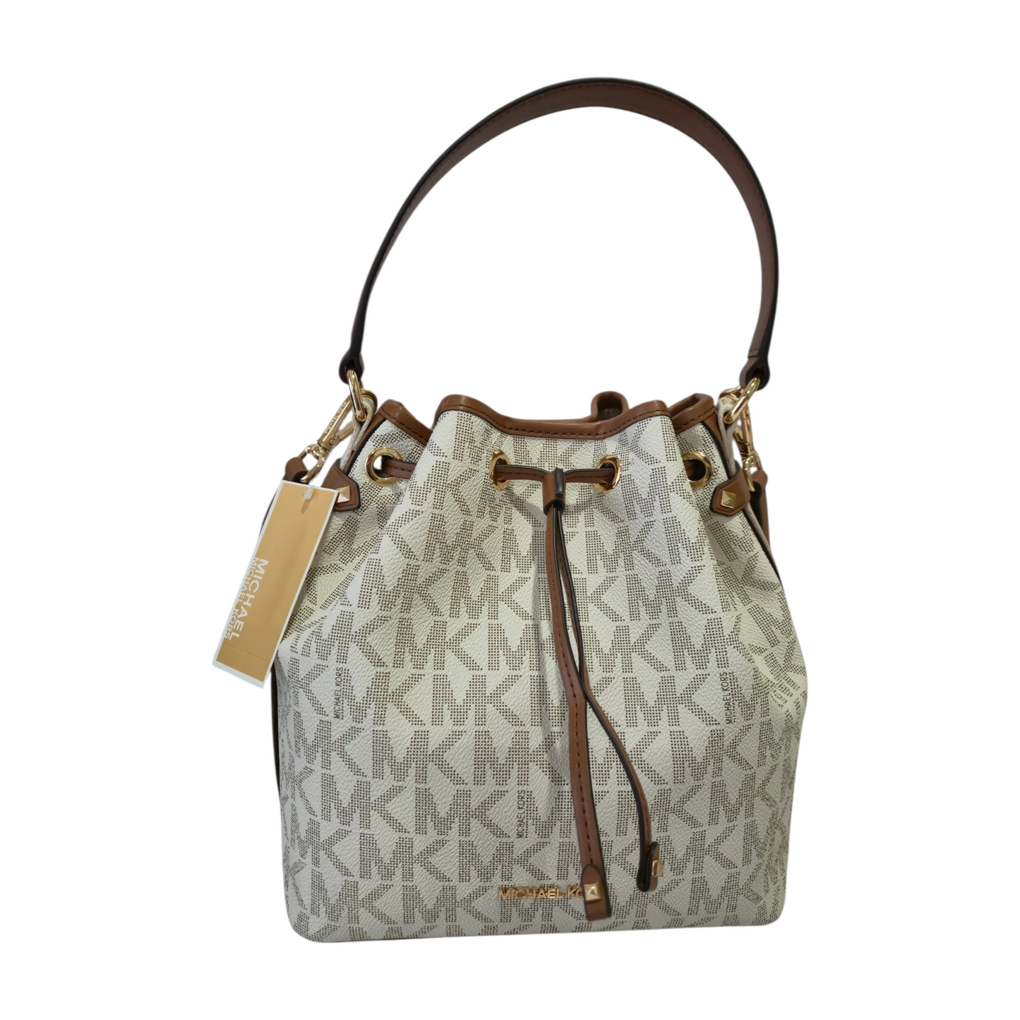 Bolsa Michael Kors Maeve bucket MK Signature vanilla café original