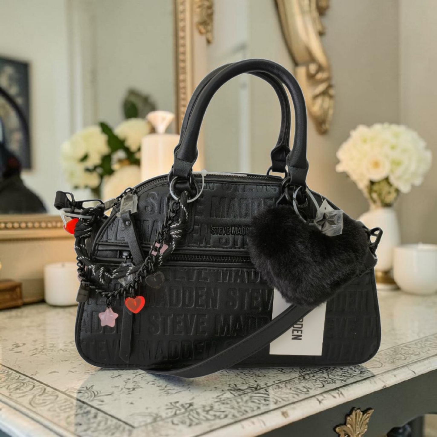 Bolsa Satchel Crossbody Color Negro con Correa Ajustable – Steve Madden