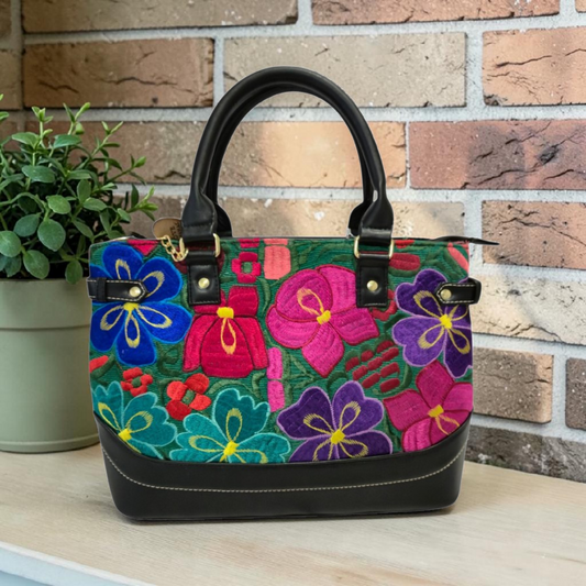 Bolsa Artesanal Mexicana Bordada Floral Multicolor para Mujer