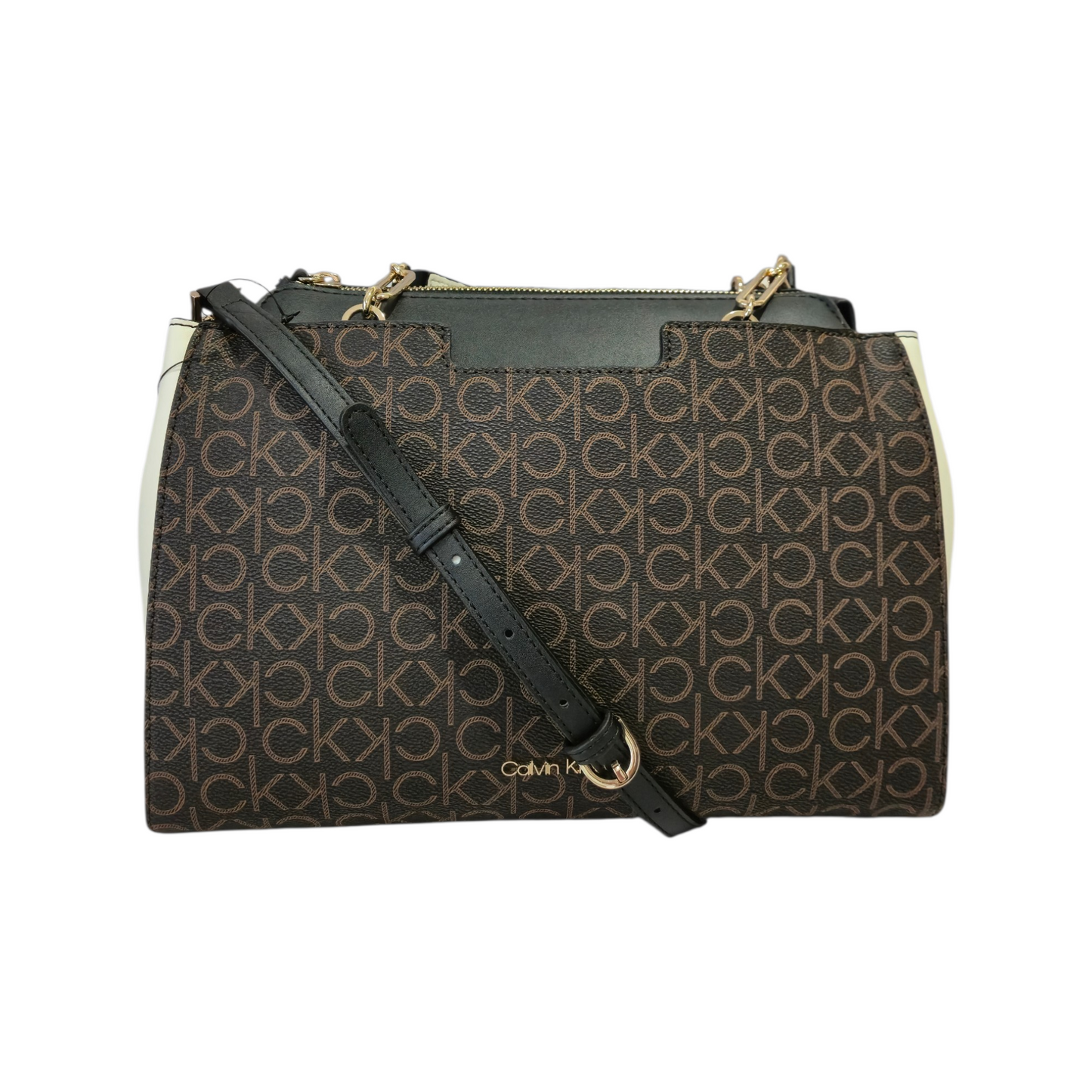 Bolsa Calvin Klein CK Café Negro Crema Con Correa