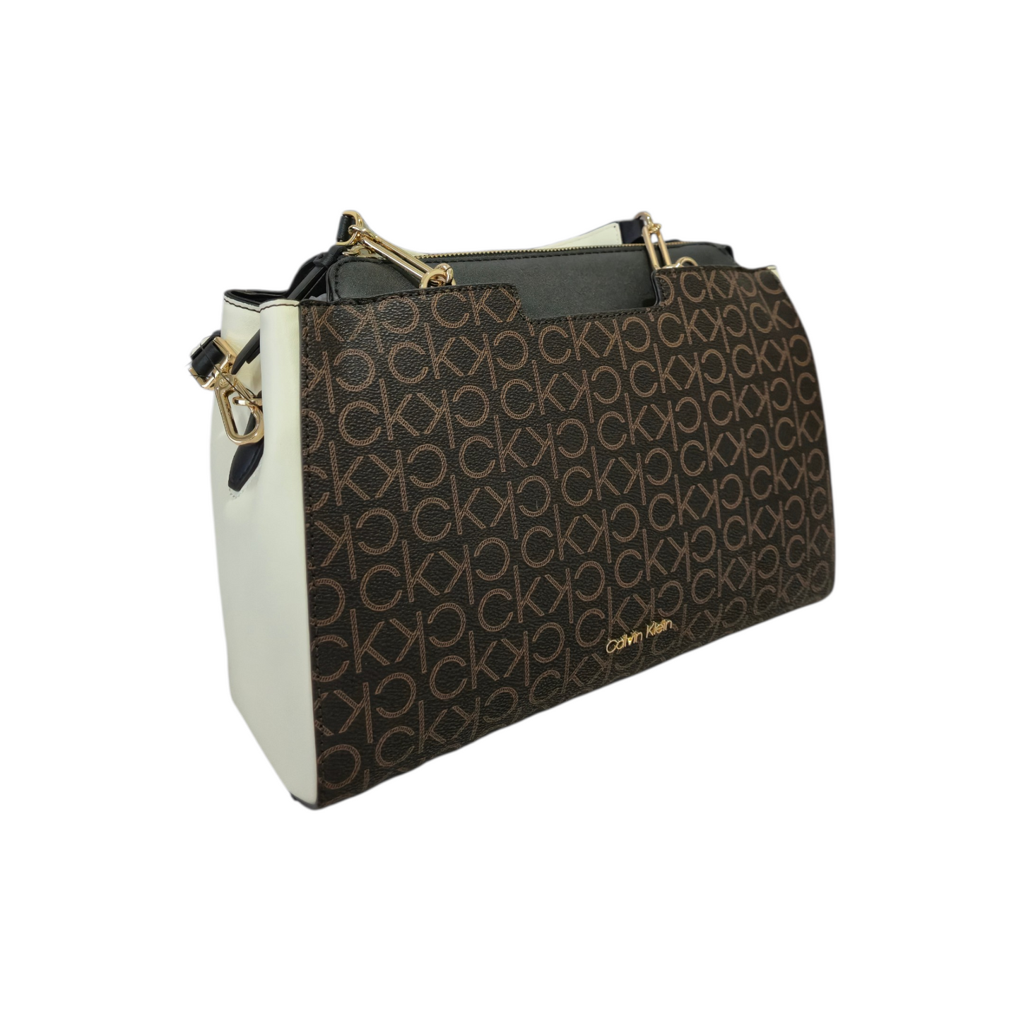 Bolsa Calvin Klein CK Café Negro Crema Con Correa