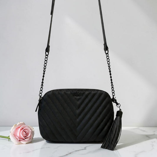 Bolsa Aldo Negra Crossbody Acolchada con Dos Compartimentos