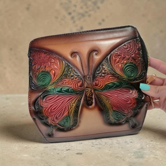 Billetera Artesanal Mariposa Grabada Multicolor