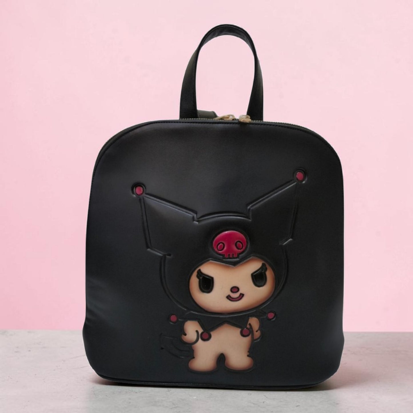 Handmade chocolate-colored backpack engraved with a cute design