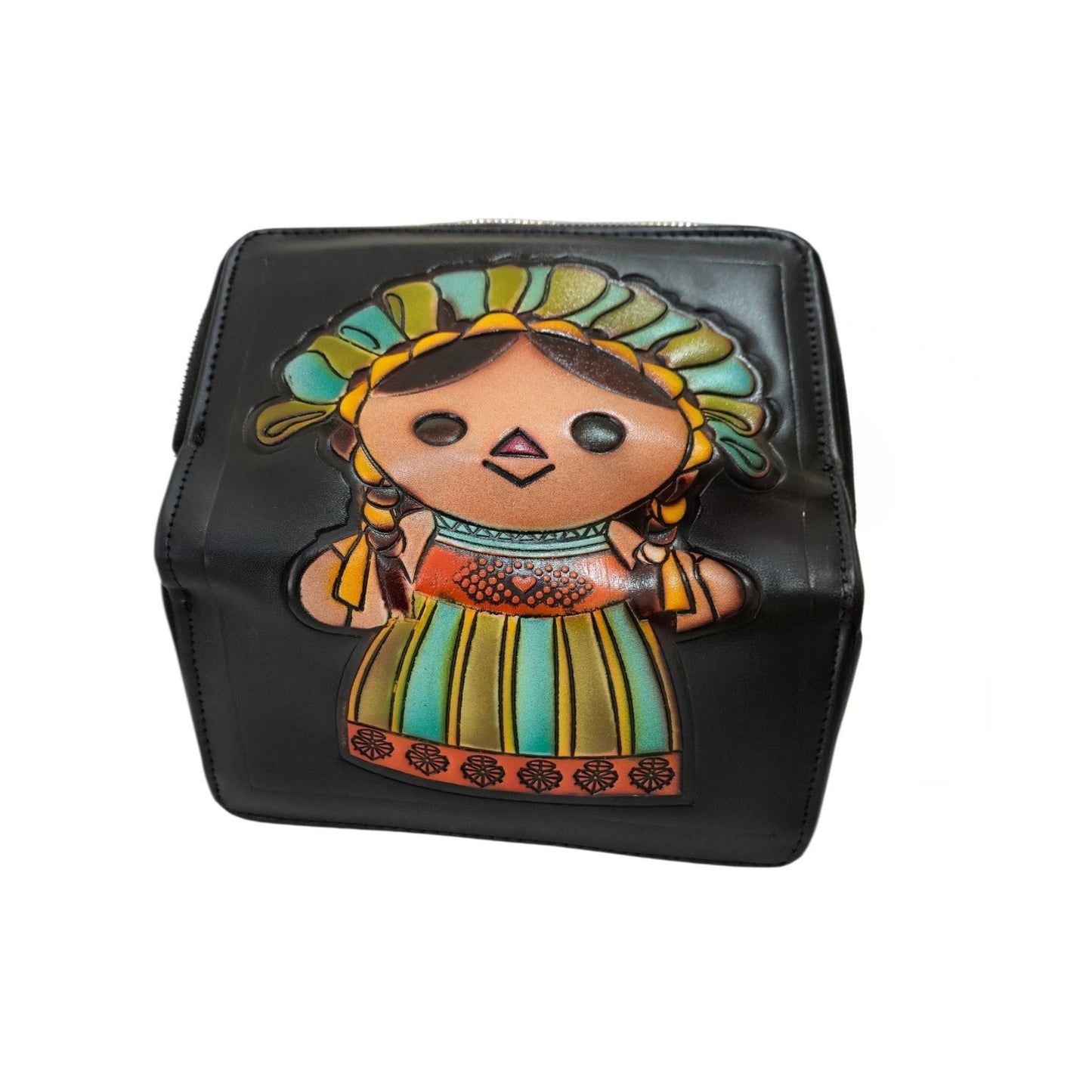 Bolsa Mochila Artesanal para Mujer con Cartera | Diseño de Muñeca Mexicana | Set de 2 Piezas