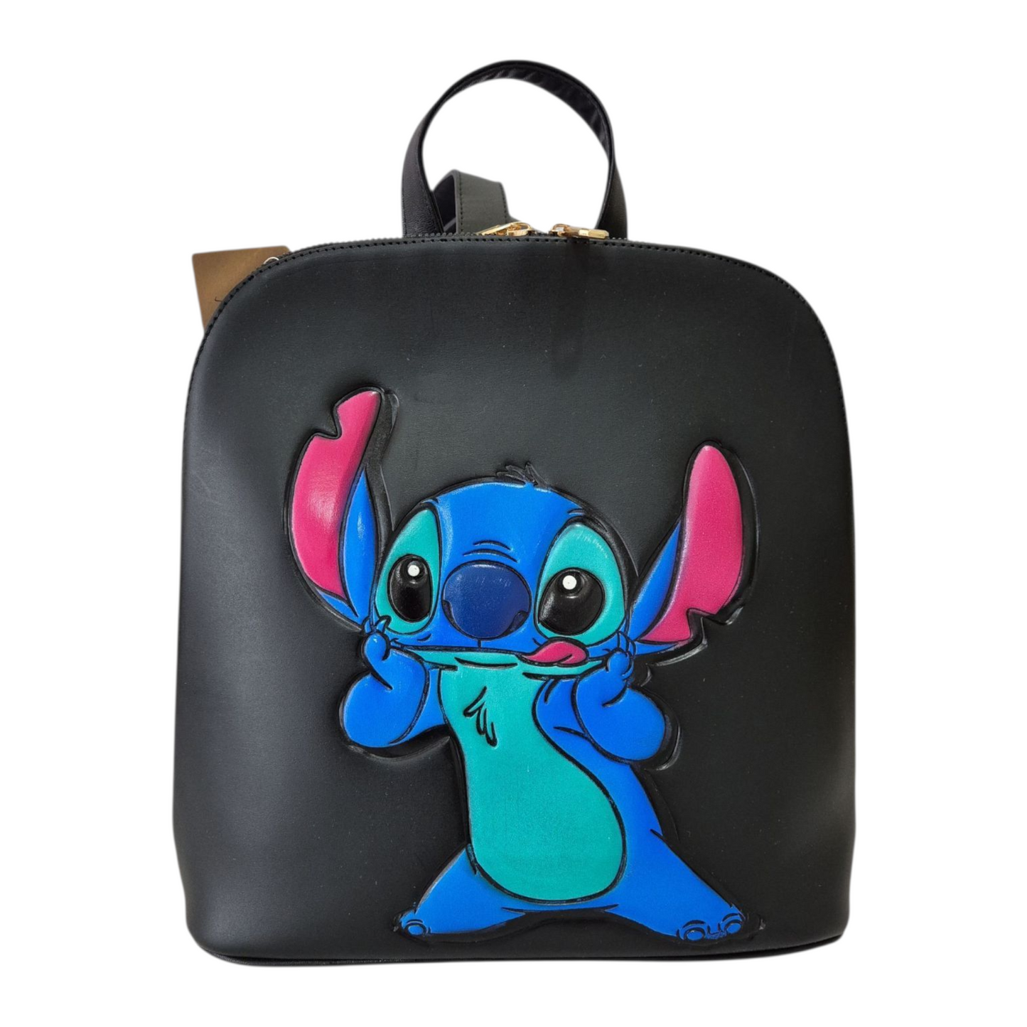 Mochila negra con diseño divertido de personaje animado