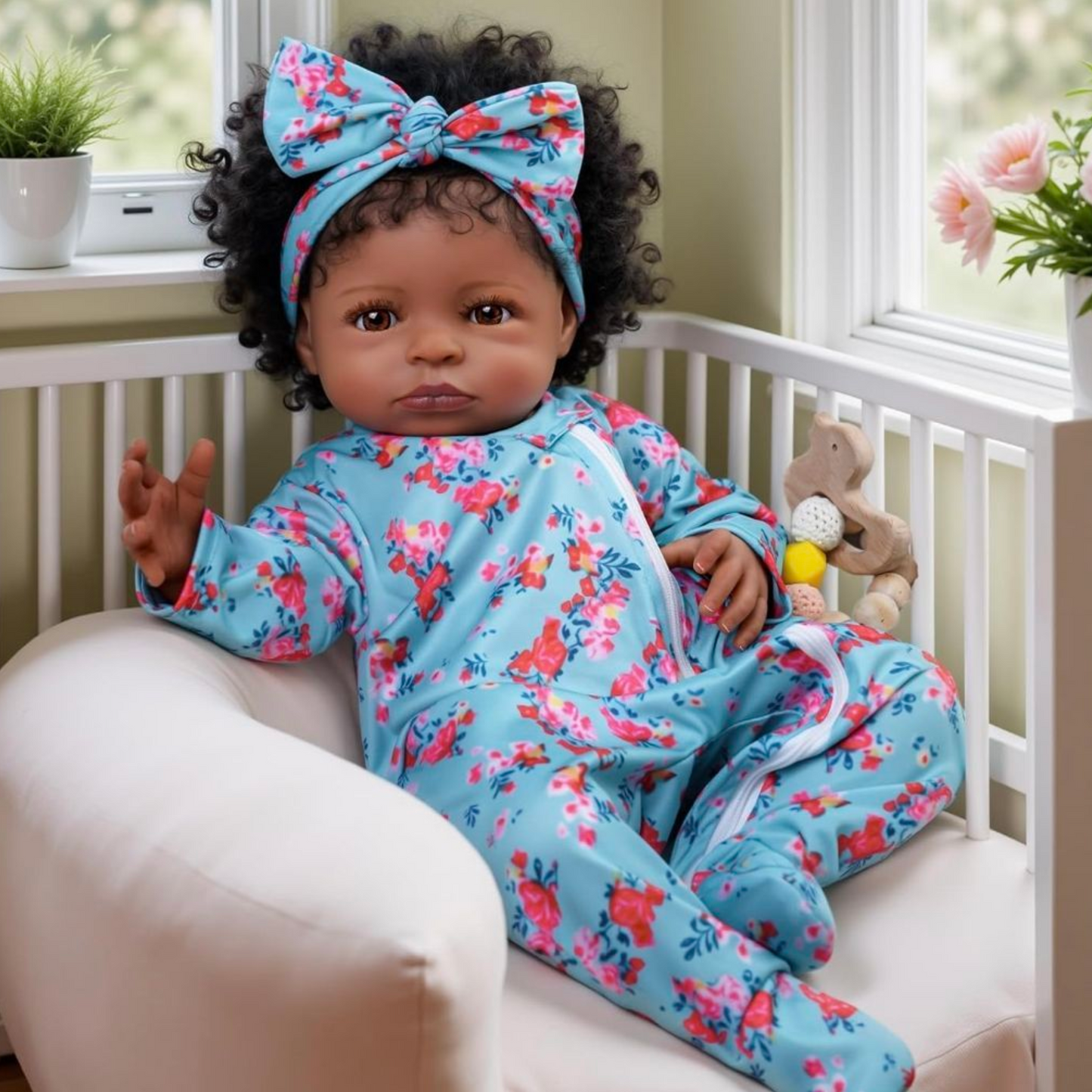 Muñeca bebé realista de 46cm tez morena con cuerpo de tela y extremidades de vinilo