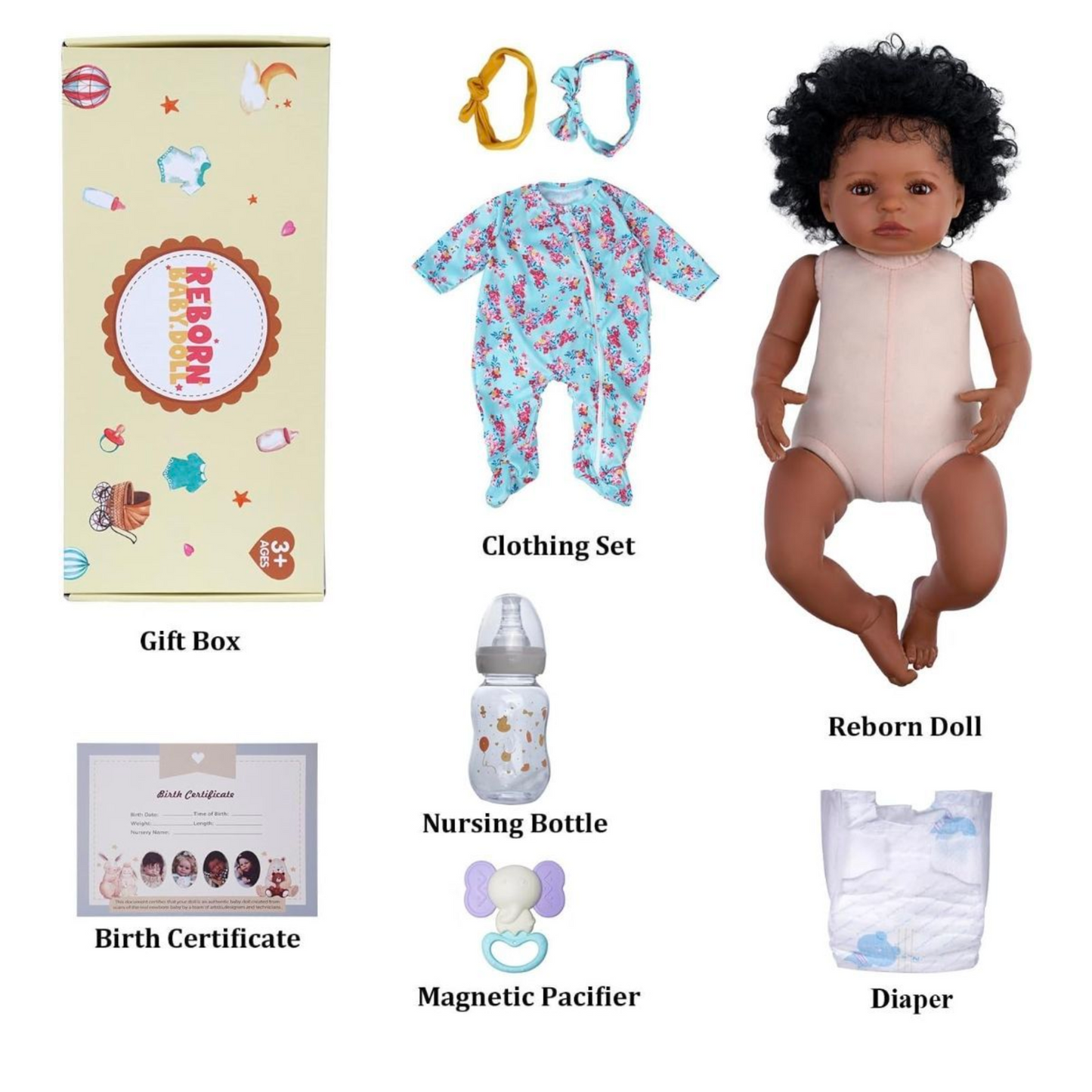 Muñeca bebé realista de 46cm tez morena con cuerpo de tela y extremidades de vinilo