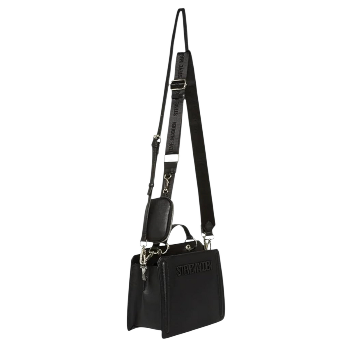 Bolsa Steve Madden Negra con Asa de Mano y Correa Crossbody Ajustable
