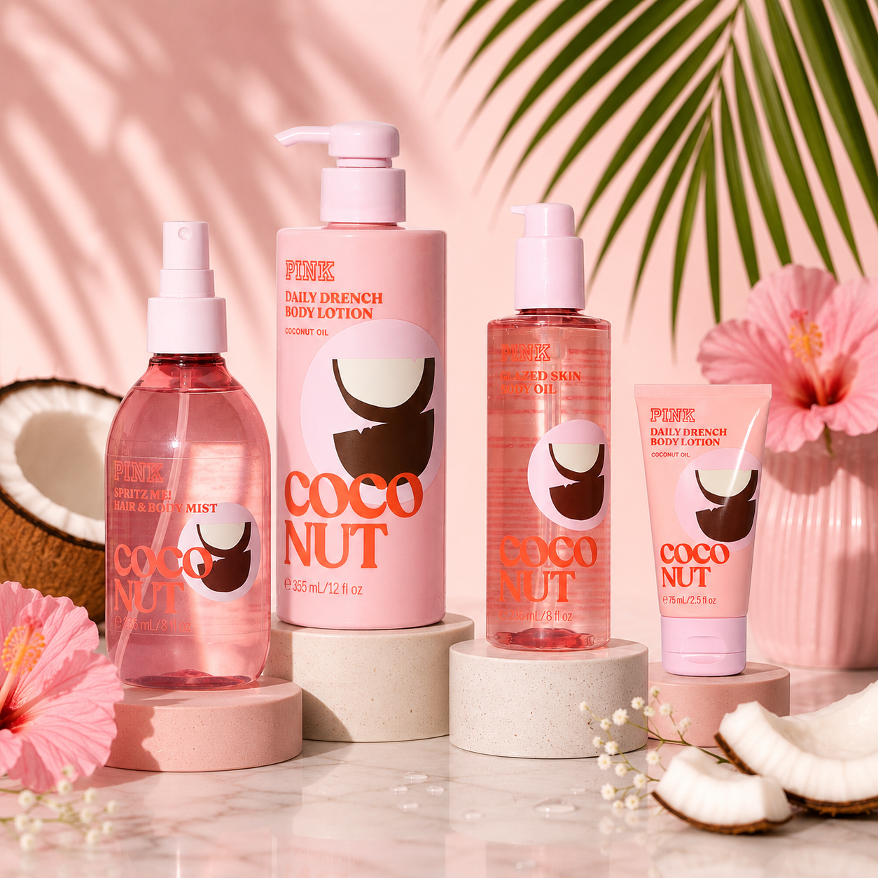 Victoria's Secret PINK Vanilla 4-Piece Set – Hair & Body Mist, Body Lotion, Body Oil & Mini Cream