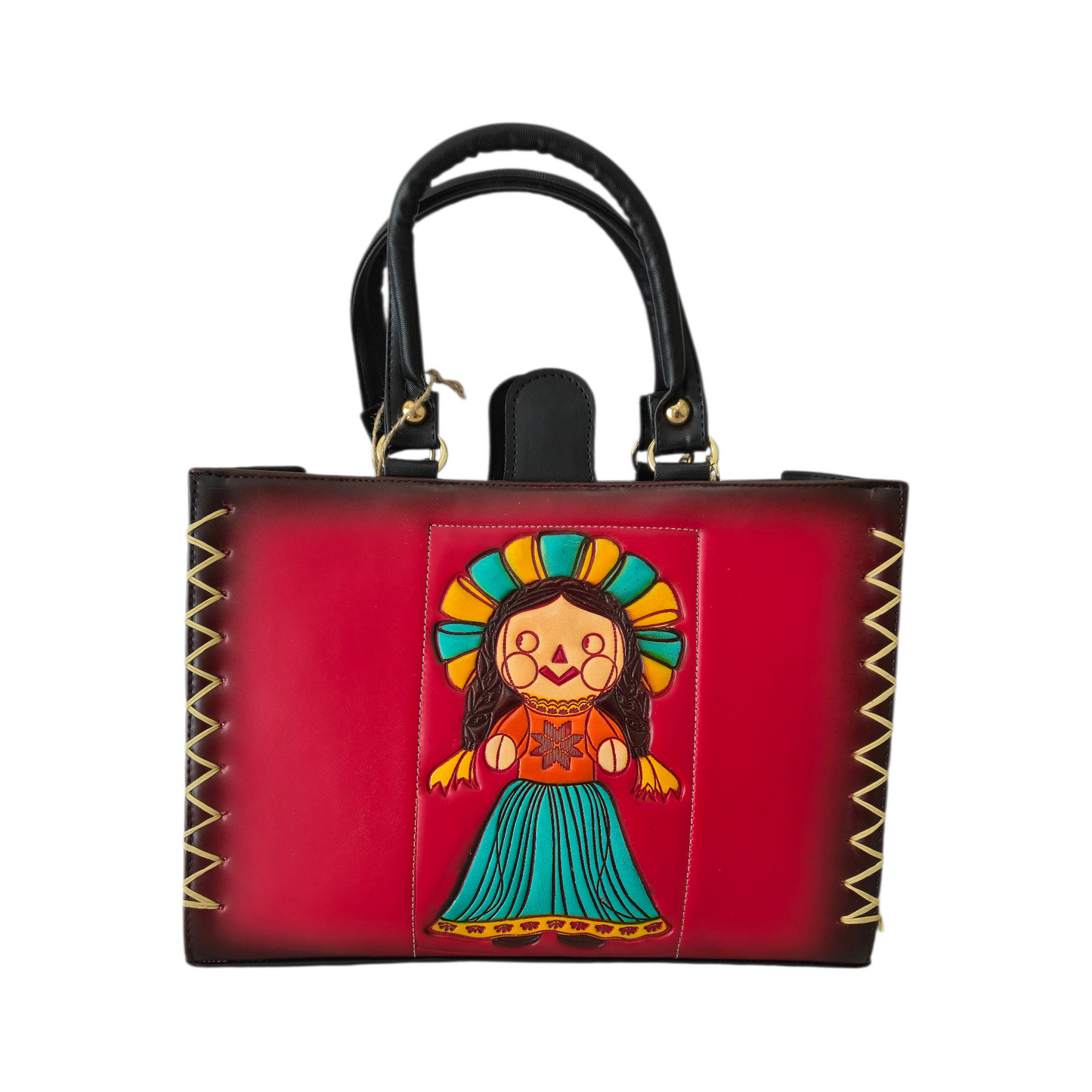 Bolsa Artesanal con Muñeca Lele Tradicional Grabada – Hecha a Mano, Estilo Colorido Mexicano