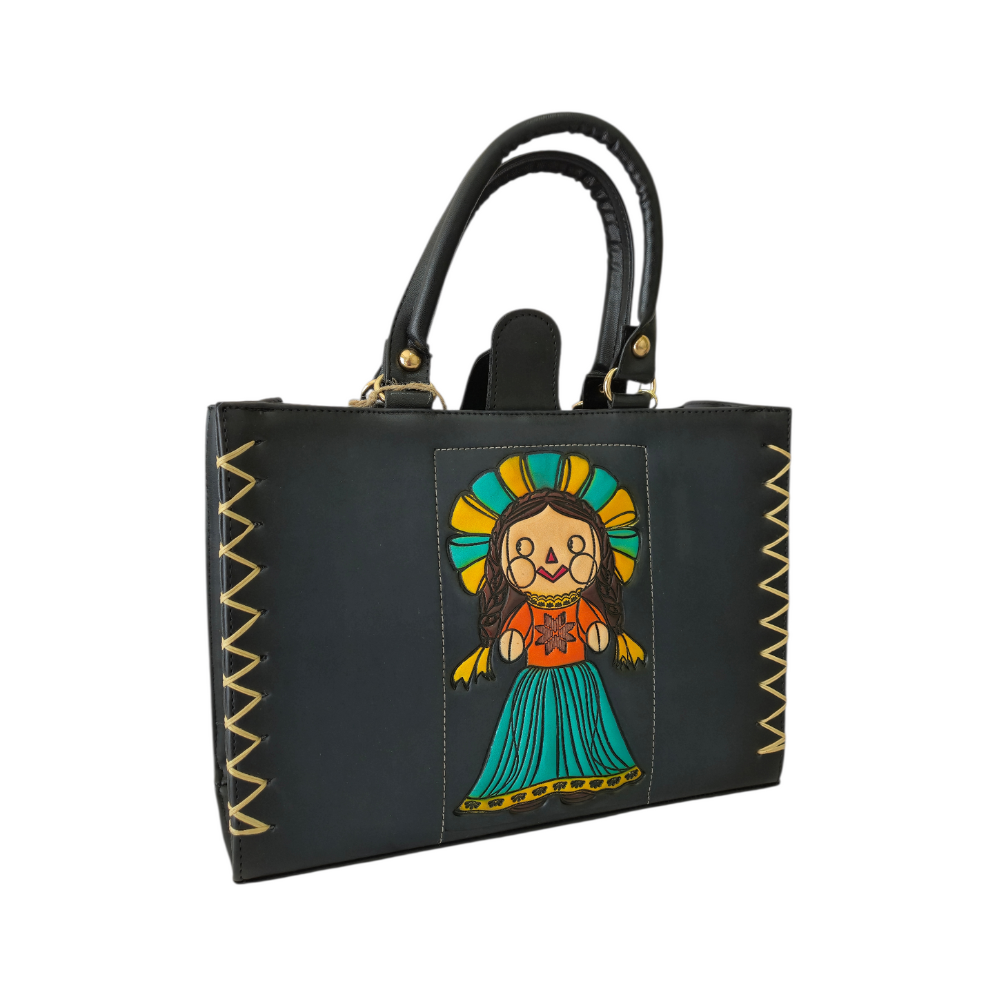 Bolsa Artesanal con Muñeca Lele Tradicional Grabada – Hecha a Mano
