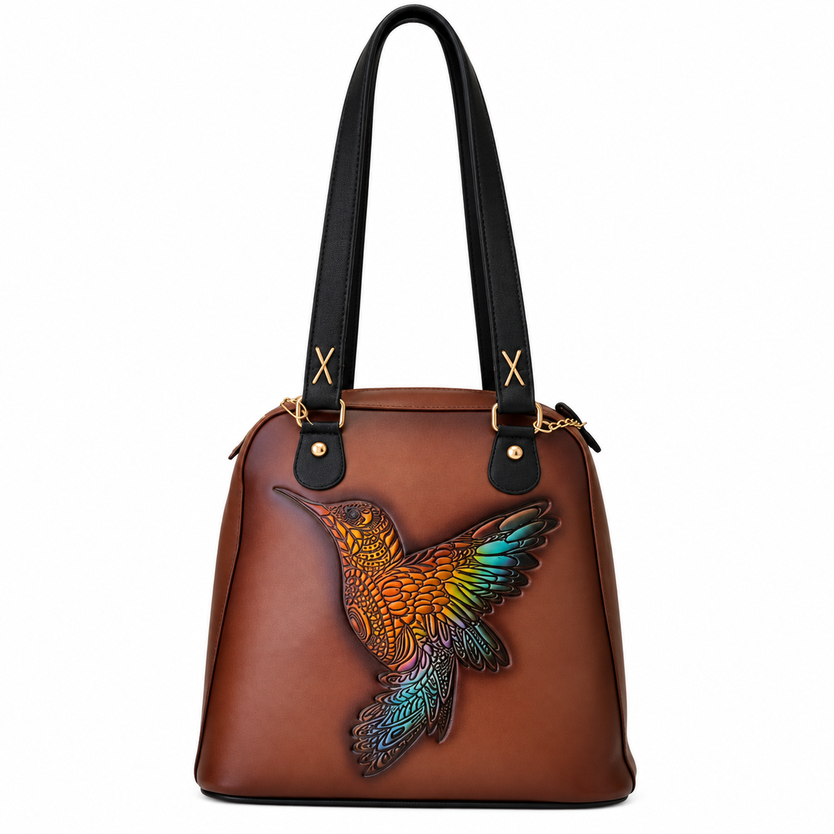 Bolsa Artesanal 2 en 1 Convertible en Mochila con Colibrí Multicolor en Relieve