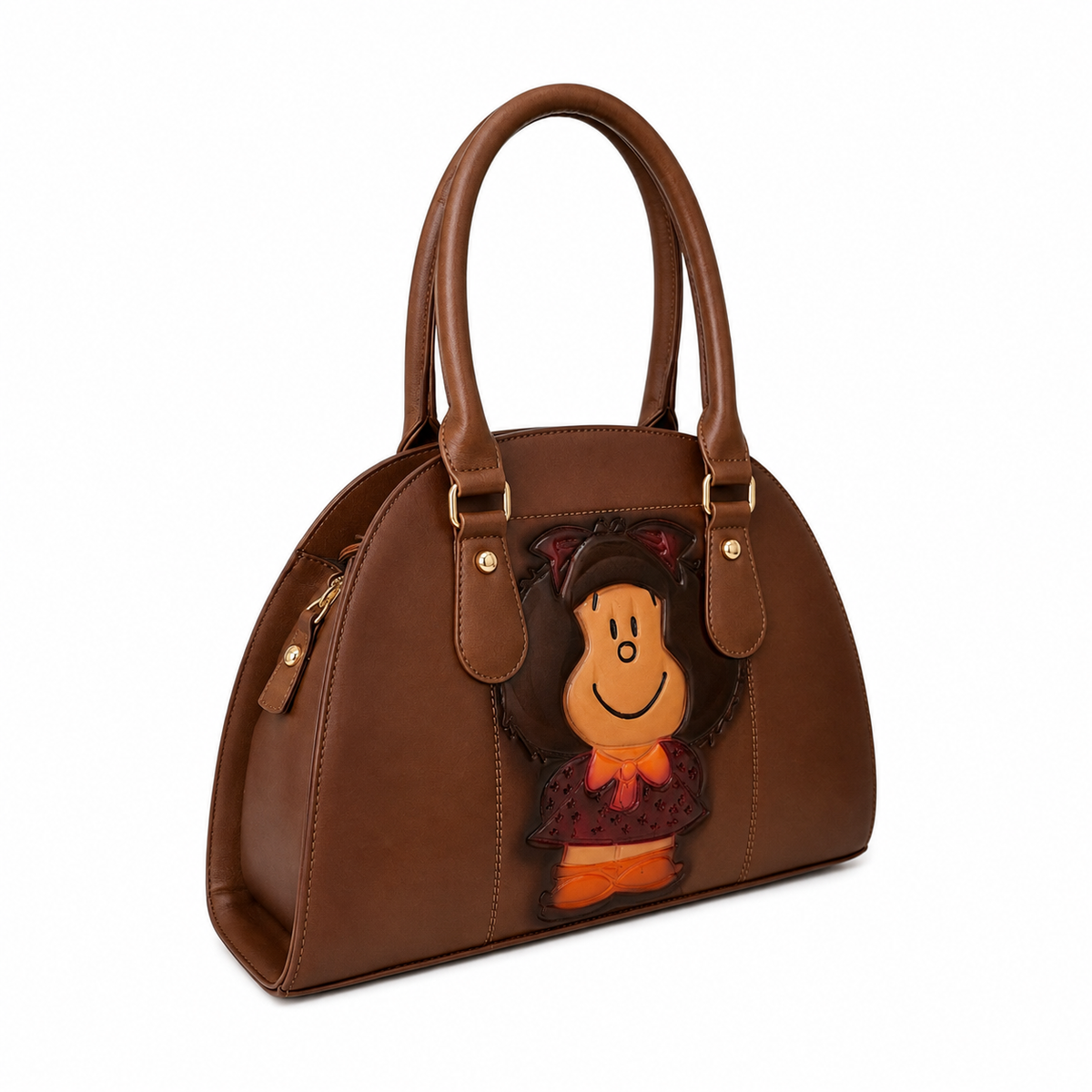 Bolsa de Mano Artesanal Café con Mafalda en Relieve