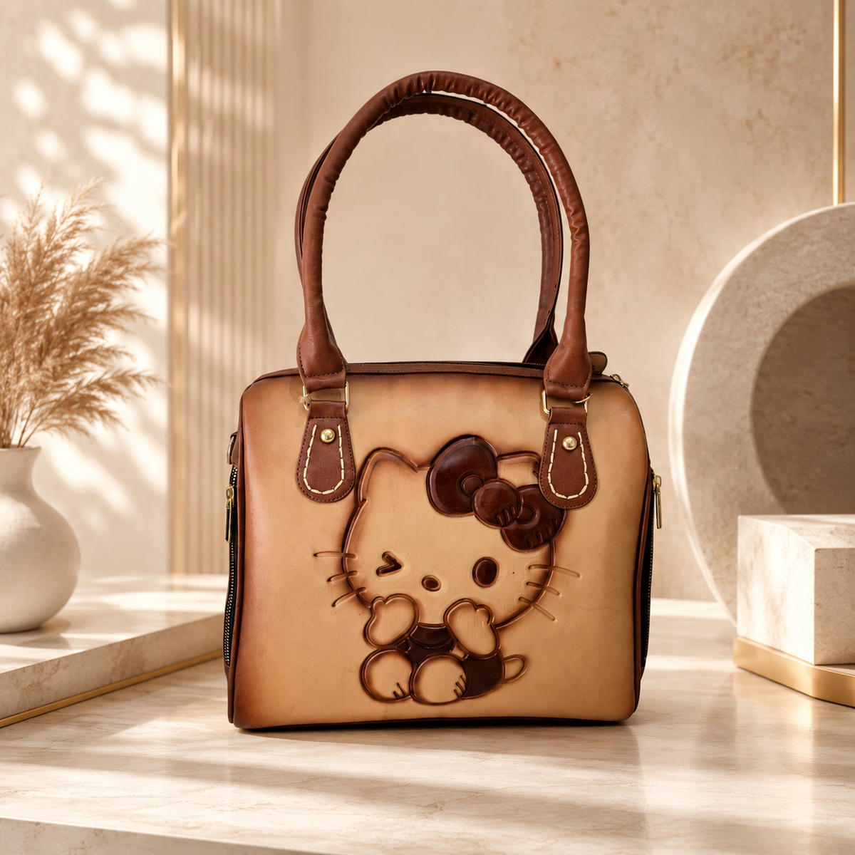 Bolsa Artesanal Café con Hello Kitty en Relieve