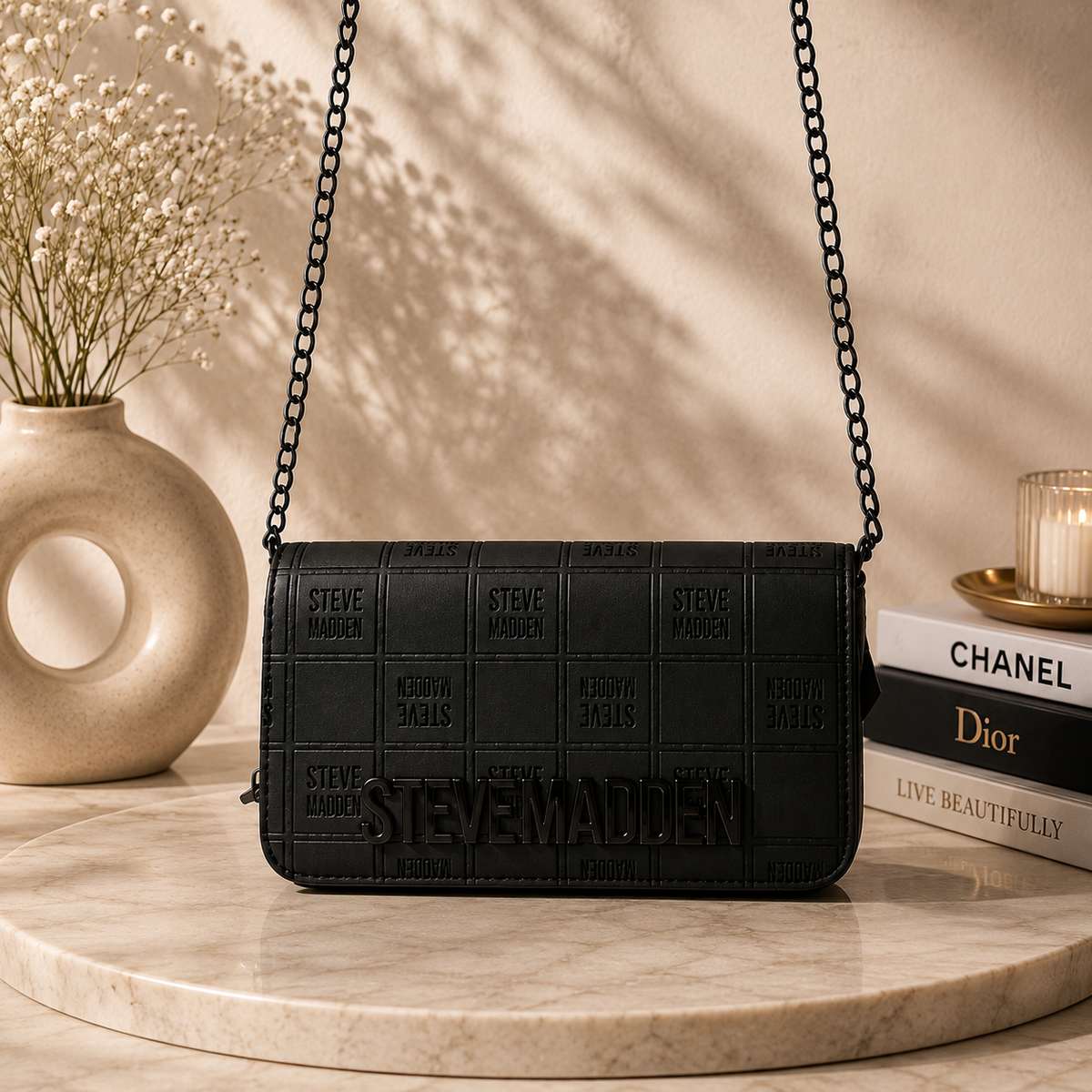 Bolsa Crossbody Negra con Cadena Steve Madden Original