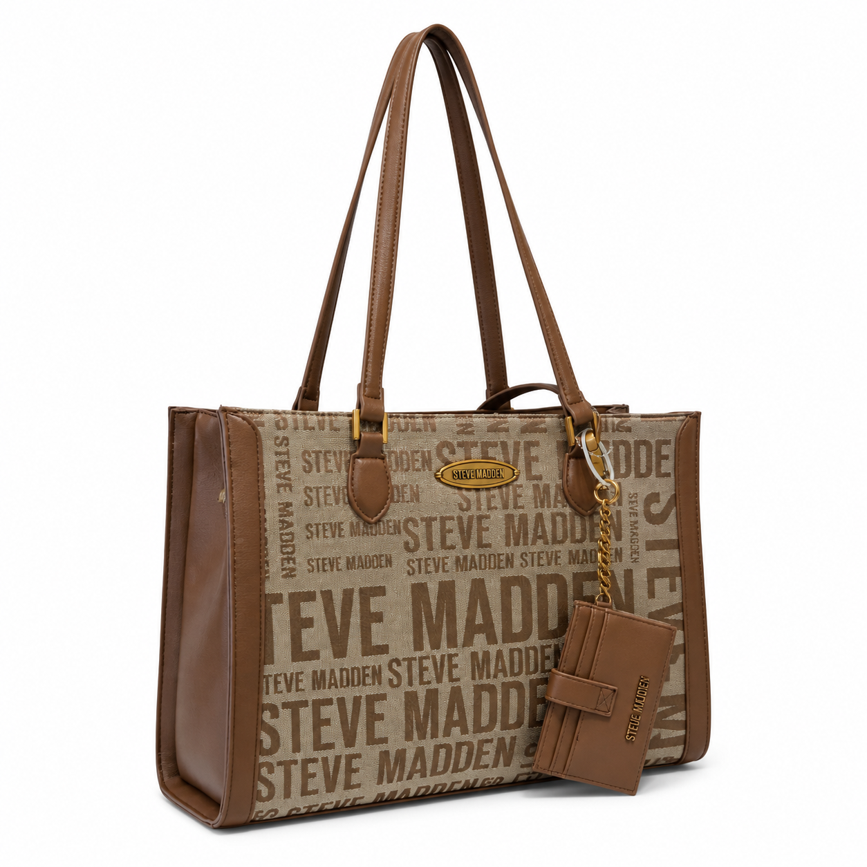 Bolsa Tote Steve Madden Monograma Café con Porta Tarjetas