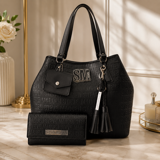 Bolsa Steve Madden negra con cartera a juego original
