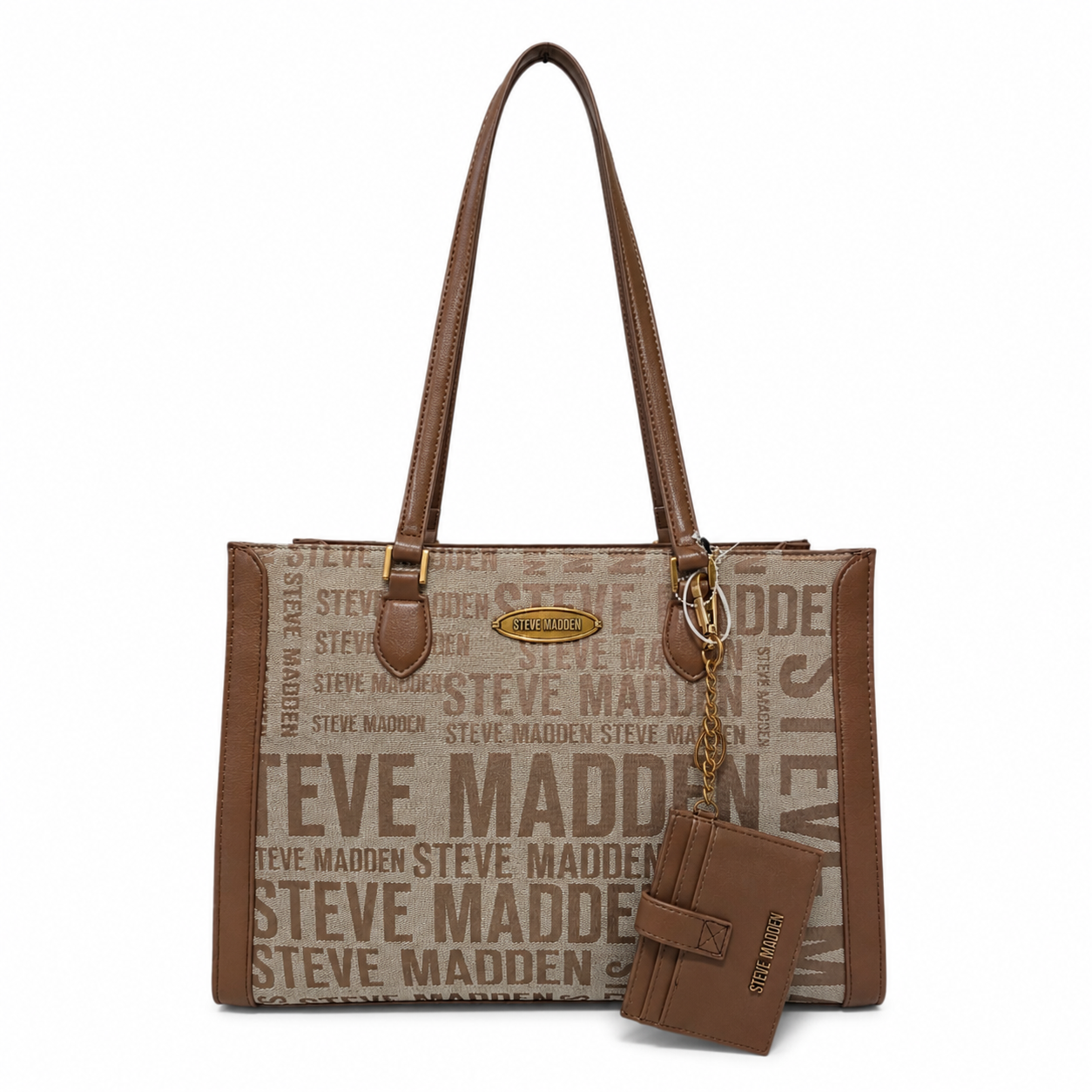 Bolsa Tote Steve Madden Monograma Café con Porta Tarjetas
