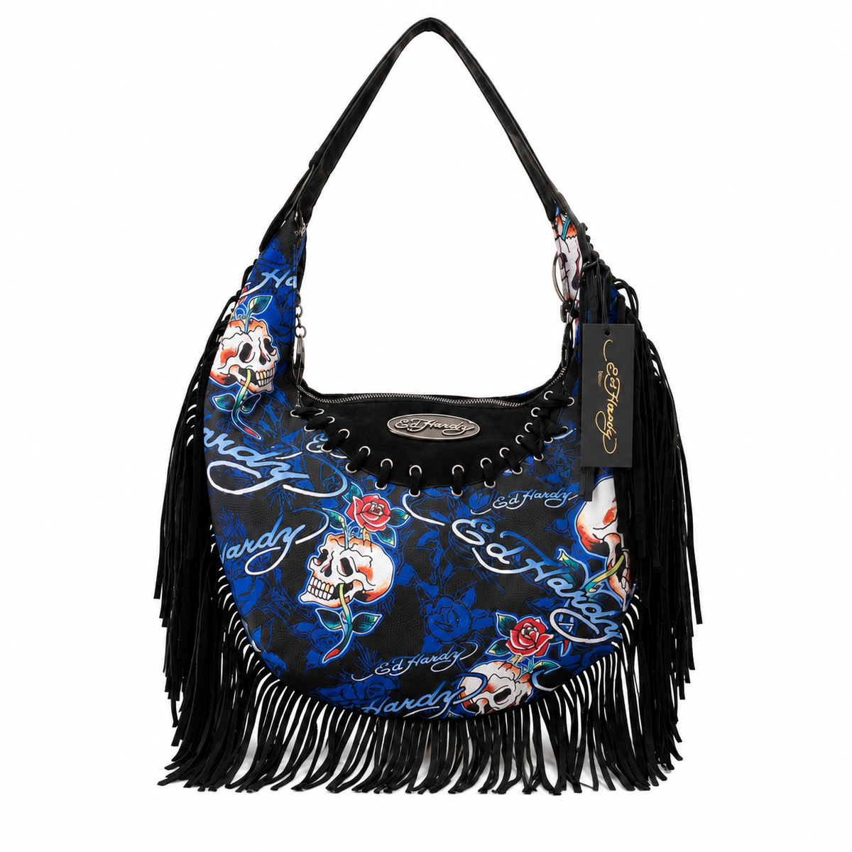 Bolsa Hobo Ed Hardy Original con Calaveras, Flores y Flecos