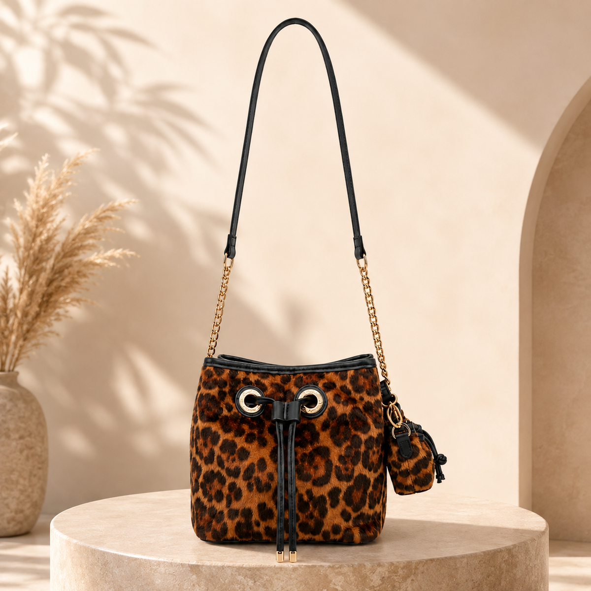 Bolso Bucket Juicy Couture Estampado Leopardo con Mini Bolsa Desmontable