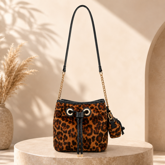 Bolso Bucket Juicy Couture Estampado Leopardo con Mini Bolsa Desmontable