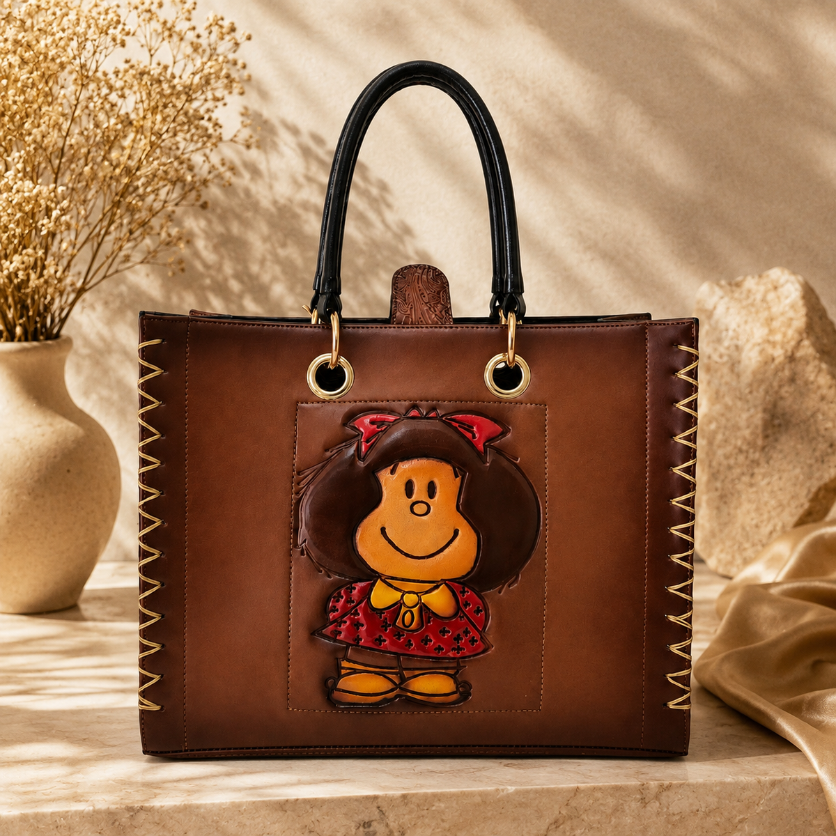 Bolso Tote Artesanal con Mafalda y Crossbody Incluida