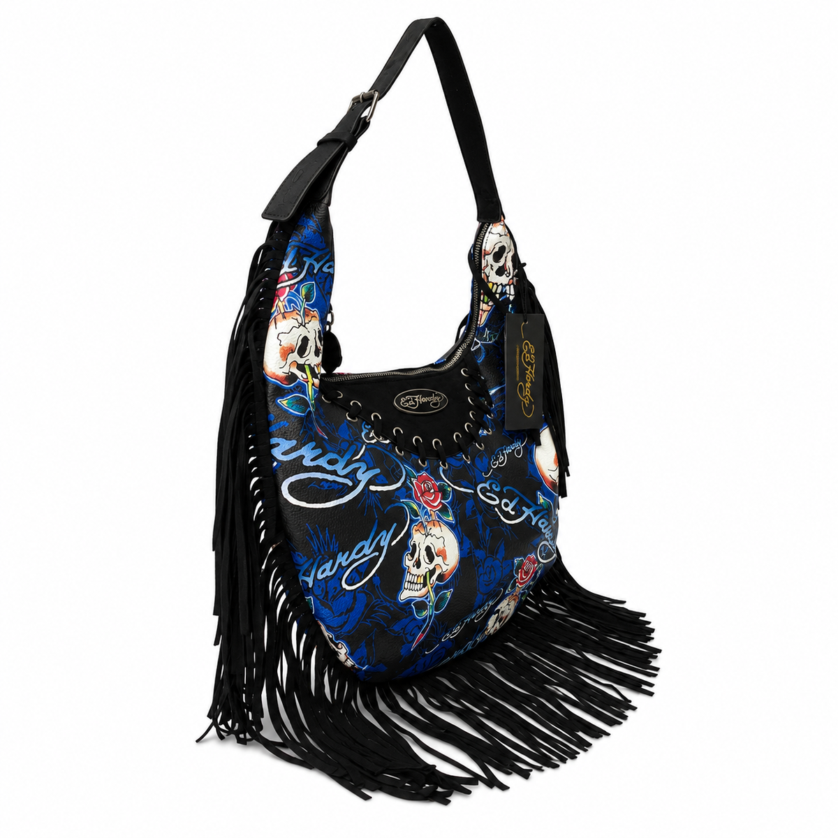 Bolsa Hobo Ed Hardy Original con Calaveras, Flores y Flecos