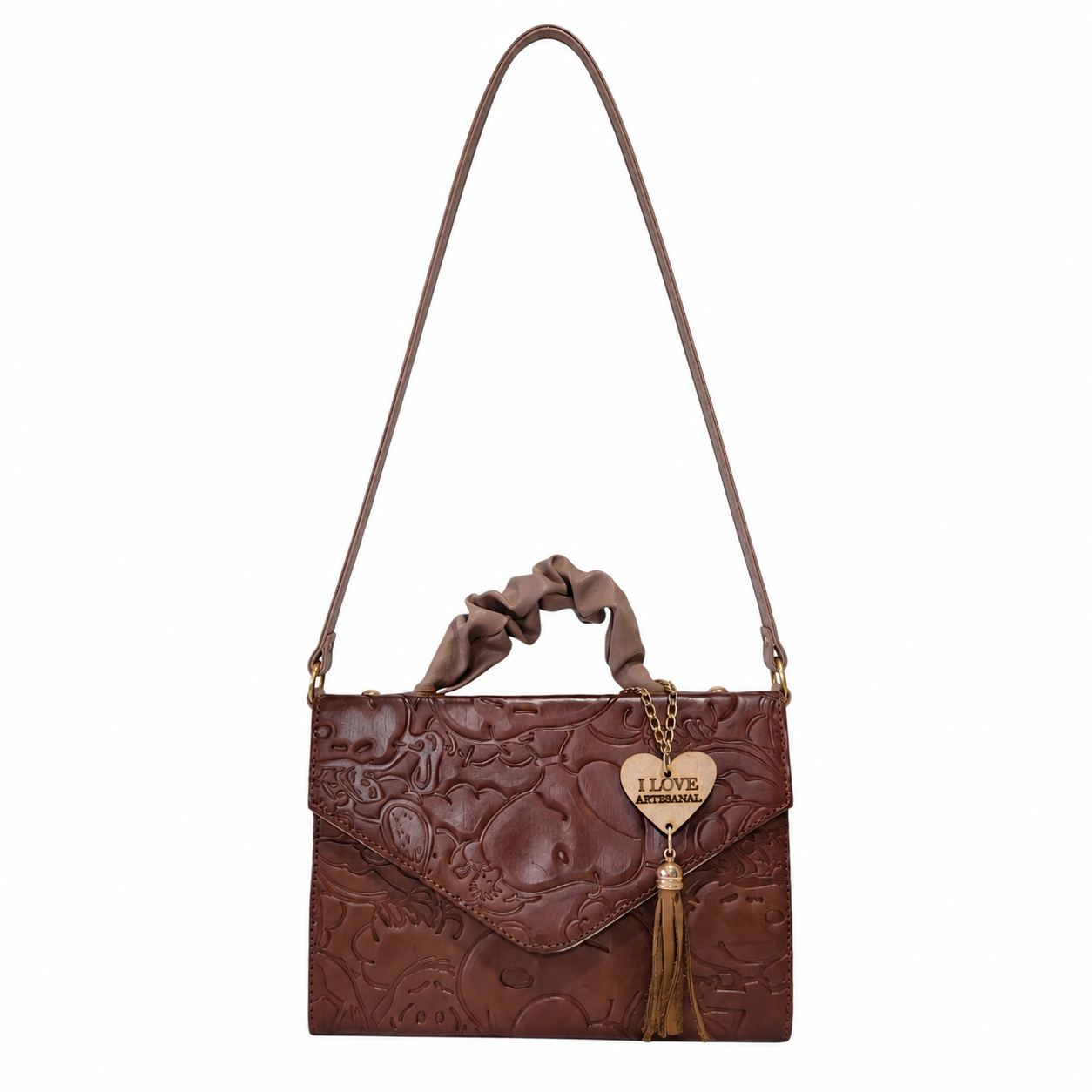 Bolsa Crossbody Artesanal Café con Grabado Snoopy