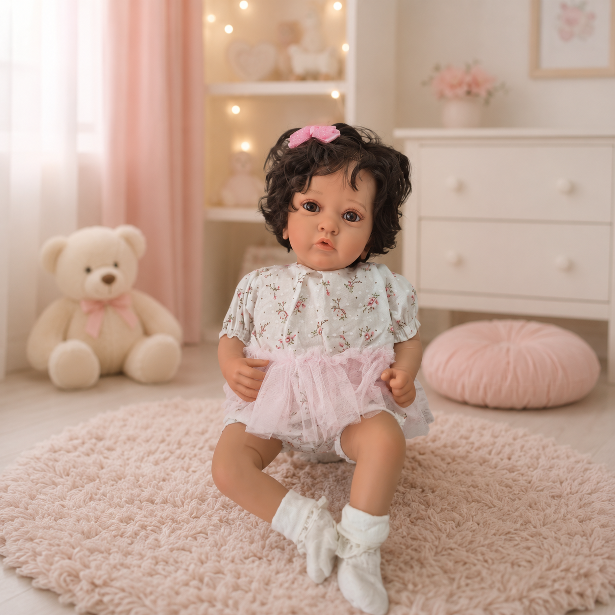 Muñeca Bebé Reborn 58 cm de Vinil y Tela con Cabello Rizado