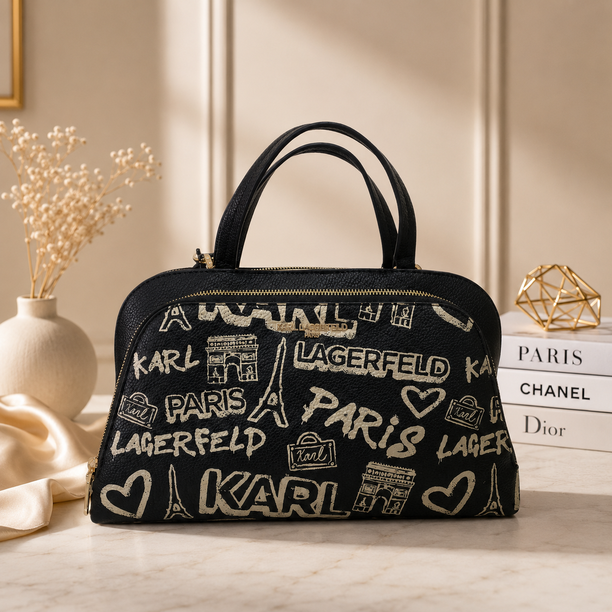 Bolsa Karl Lagerfeld Negra para Mujer con Estampado Paris