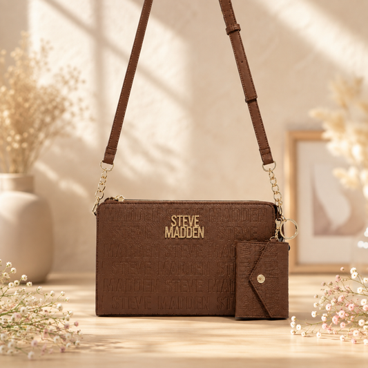 Bolsa Steve Madden Café con Monedero a Juego para Mujer