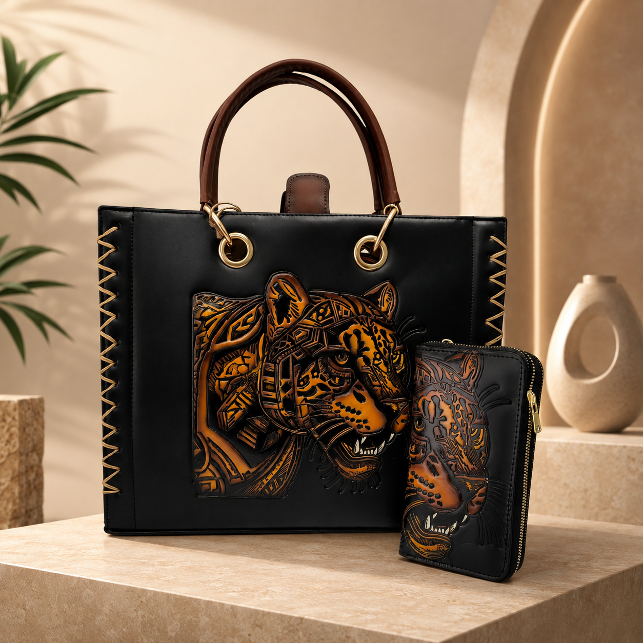 Handmade Bag Engraved with Sunflowers and Butterfly – Colorful and Detailed Design