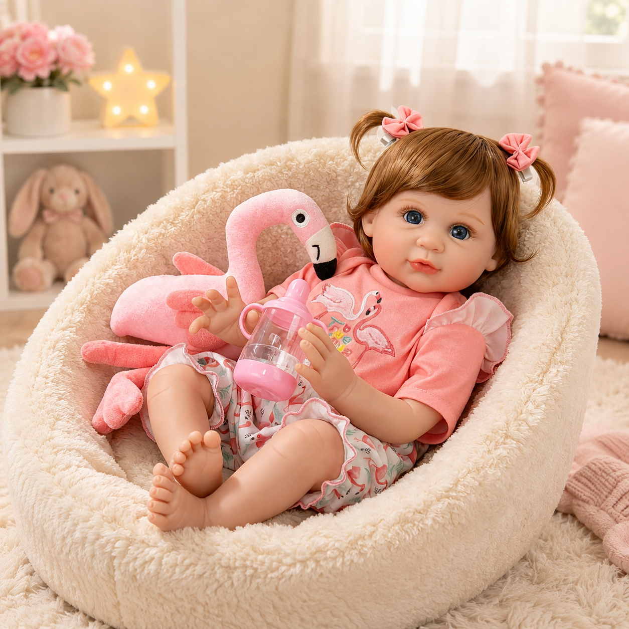 Muñeca Bebé Reborn 55 cm de Vinil y Tela con Diseño de Flamencos