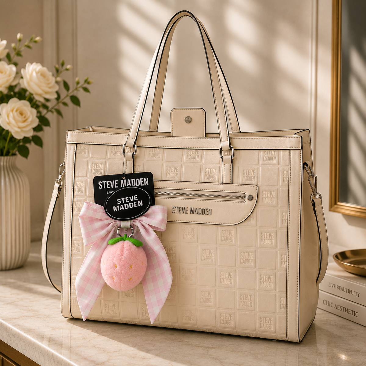Bolsa Steve Madden Original Beige con Billetera de Regalo
