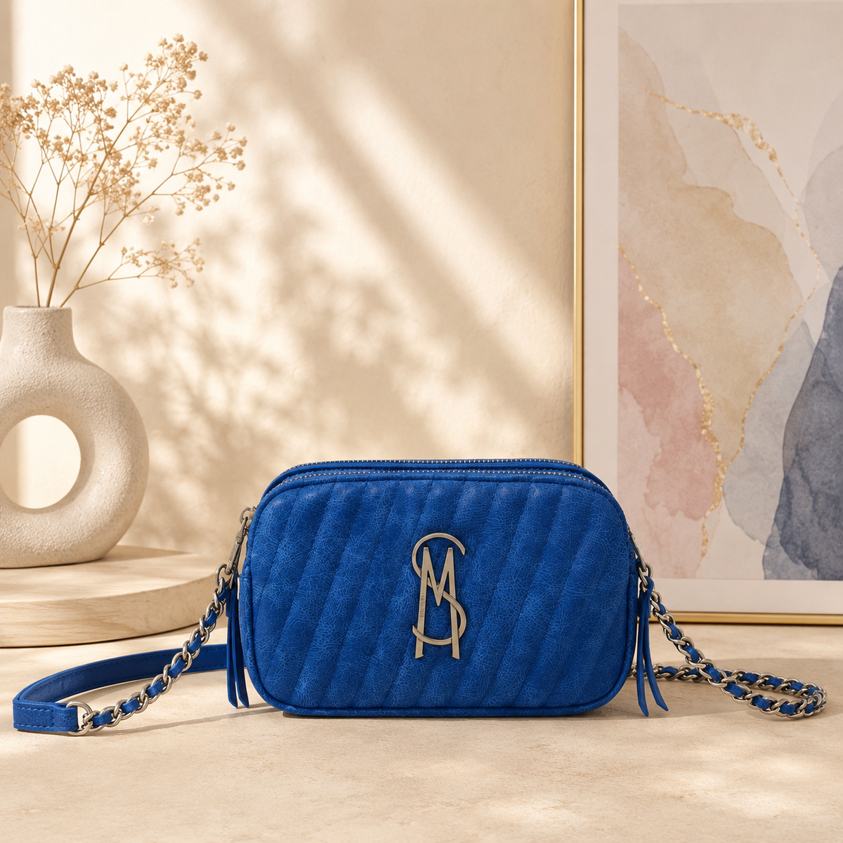 Bolsa Crossbody Steve Madden Azul Acolchada con Tres Compartimentos