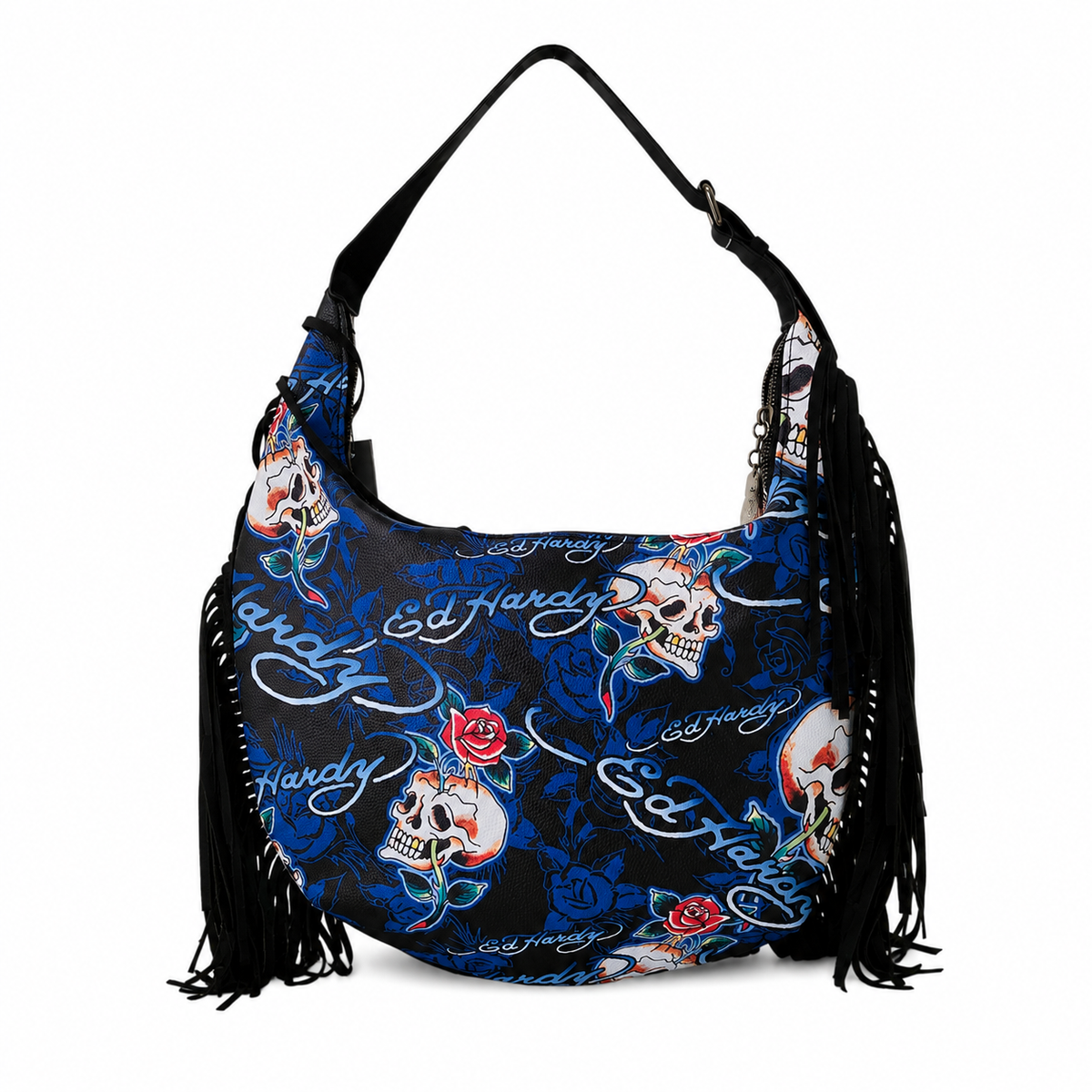 Bolsa Hobo Ed Hardy Original con Calaveras, Flores y Flecos