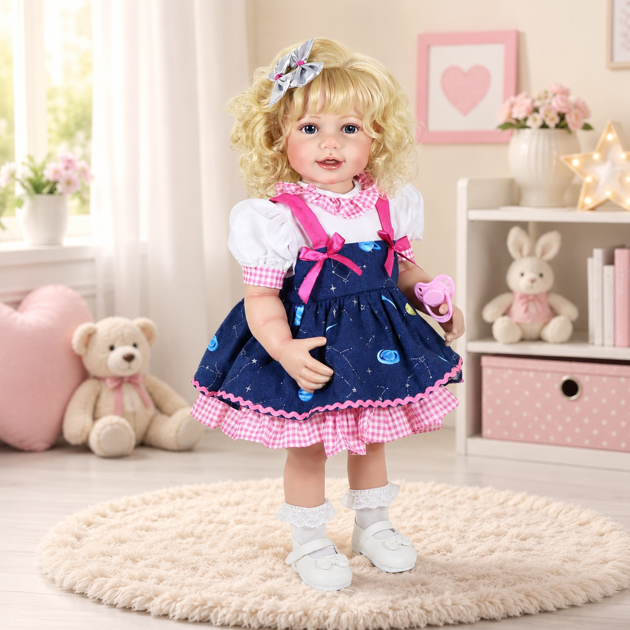 Muñeca Bebé Reborn Realista 50 cm de Vinil con Cabello Rubio Rizado
